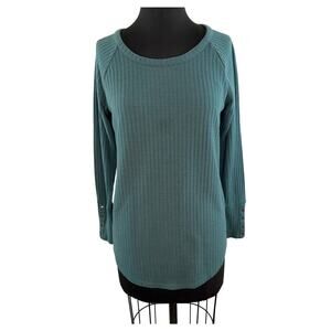 CHASER Green Long Sleeve Button Cuff Waffle Knit Thermal Tunic Sweater Size L
